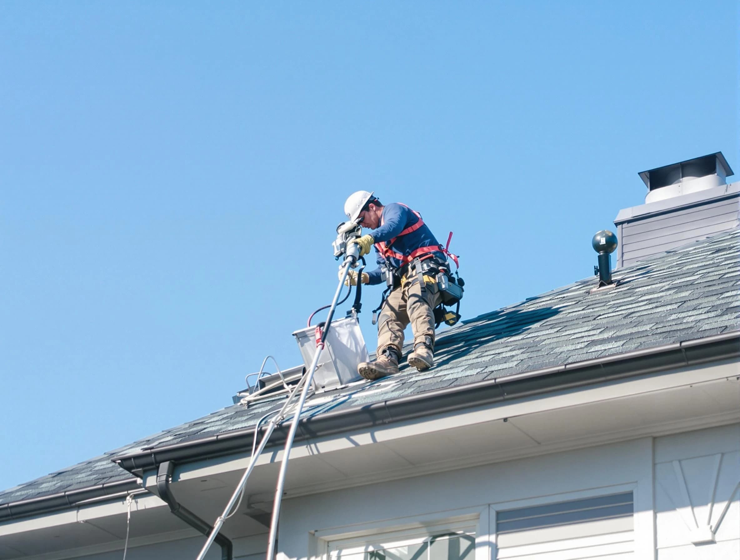 Shaler Dryer Vent Cleaning certified technician cleaning a roof-mounted dryer vent system in Shaler