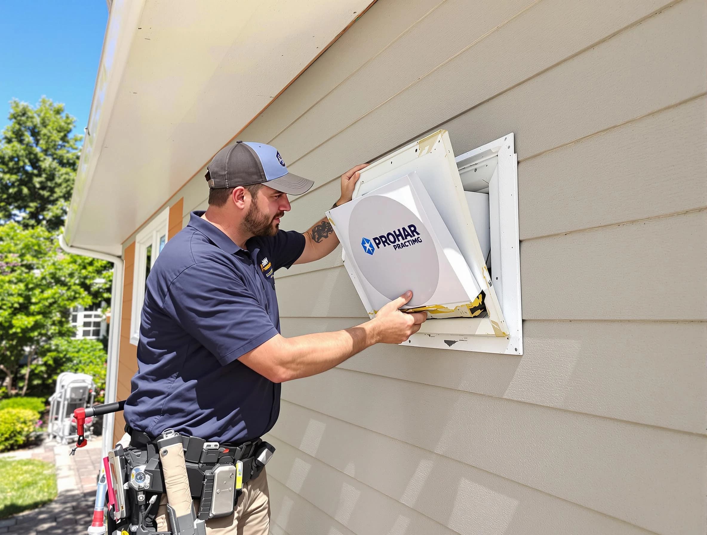 Shaler Dryer Vent Cleaning technician installing a new protective dryer vent cover on a home in Shaler