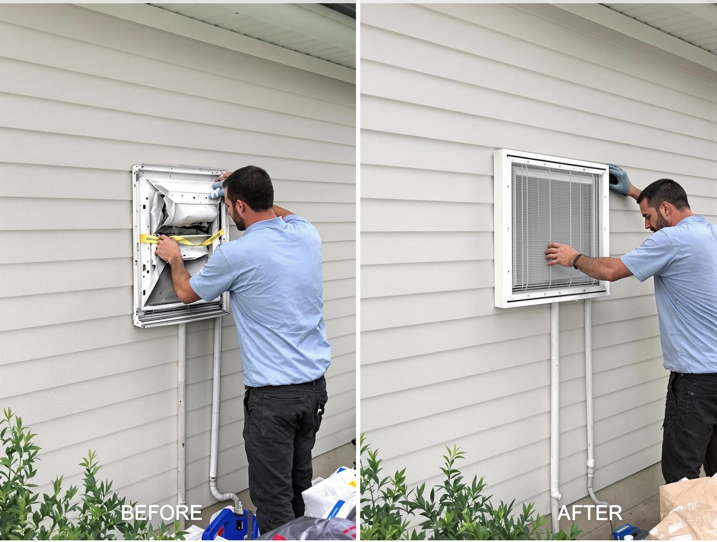 Shaler Dryer Vent Cleaning technician installing high-quality dryer vent cover at a residential property in Shaler