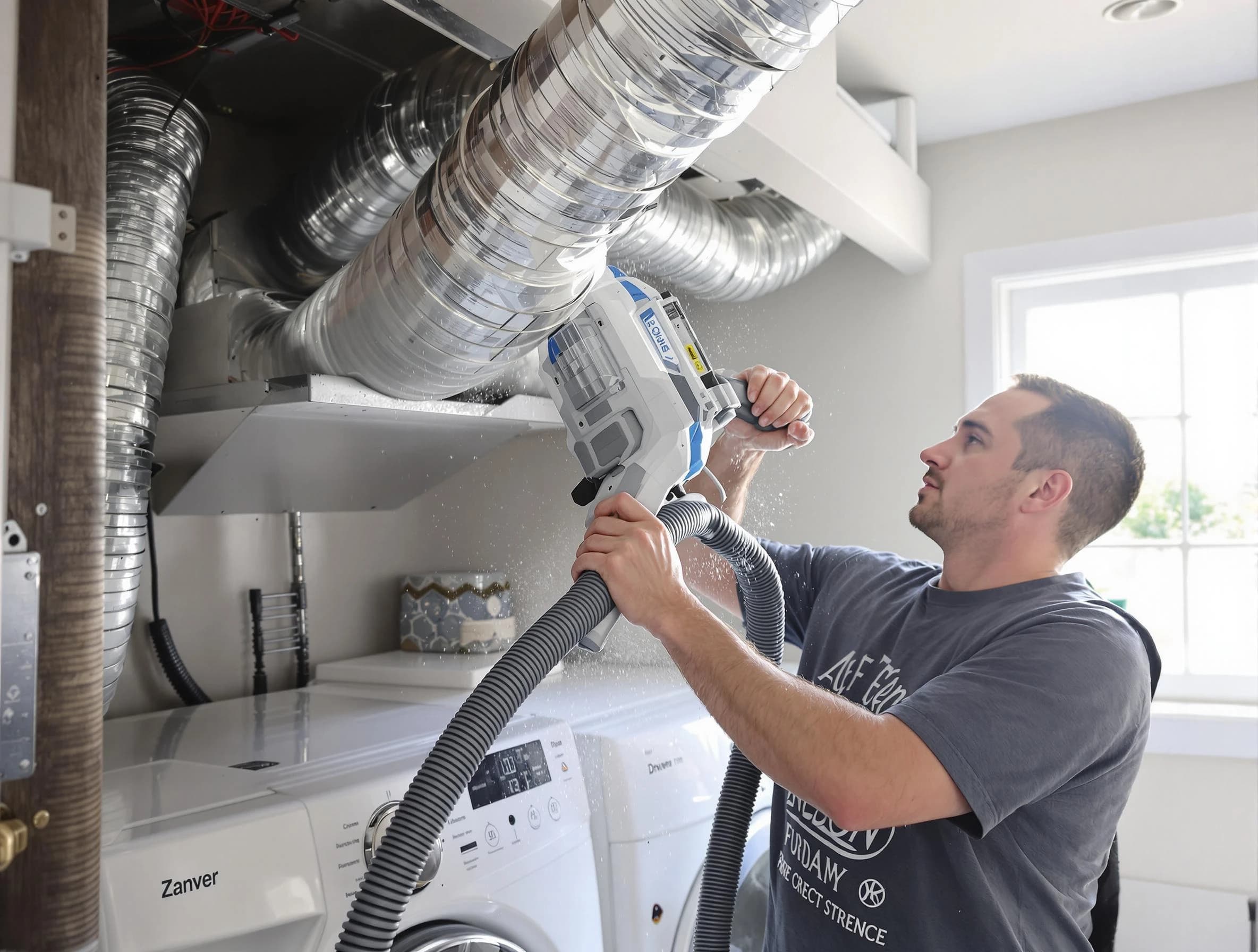 Shaler Dryer Vent Cleaning specialist cleaning deep within a dryer vent duct system in Shaler